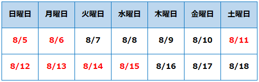 お盆休みのご案内